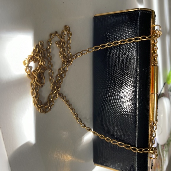 Gucci Lizard Skin RARE Evening Bag / Minaudière Purse on Gold Tone Chain Vintage - Picture 11 of 12